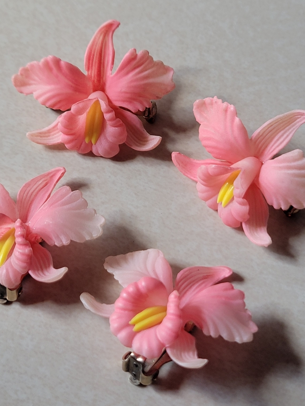 Pink Floral Clip-On Earrings and Brooches- Unbranded